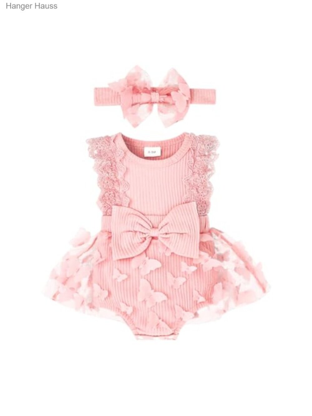 Baby Girl Romper Dress Sleeveless Lace Butterfly Headband 0-12M